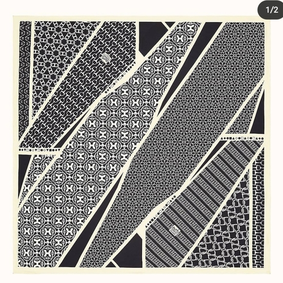 ❌SOLD - EBAY❌ Hermes Neutral Carre En Cravates Silk Scarf 140 - Picture 2 of 8